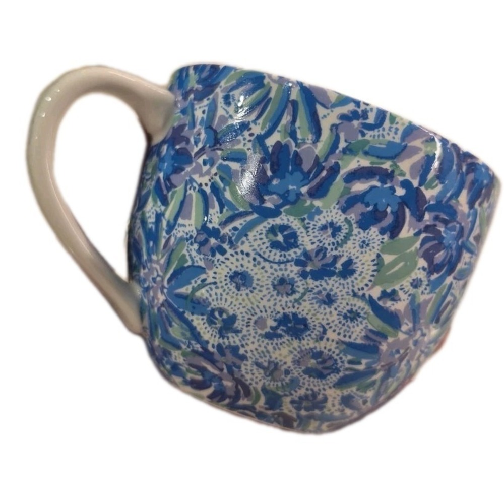 Lilly Pulitzer Ceramic Coffee‎ Mug Lion Around Blue Floral Cottagecore Romantic